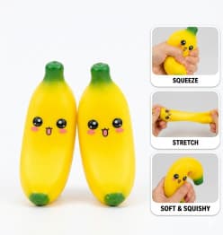 Taba Squishy Banana Toy | Soft Squeeze Stress Relief Fidget Toy for Kids | Pack of 3 Pcs