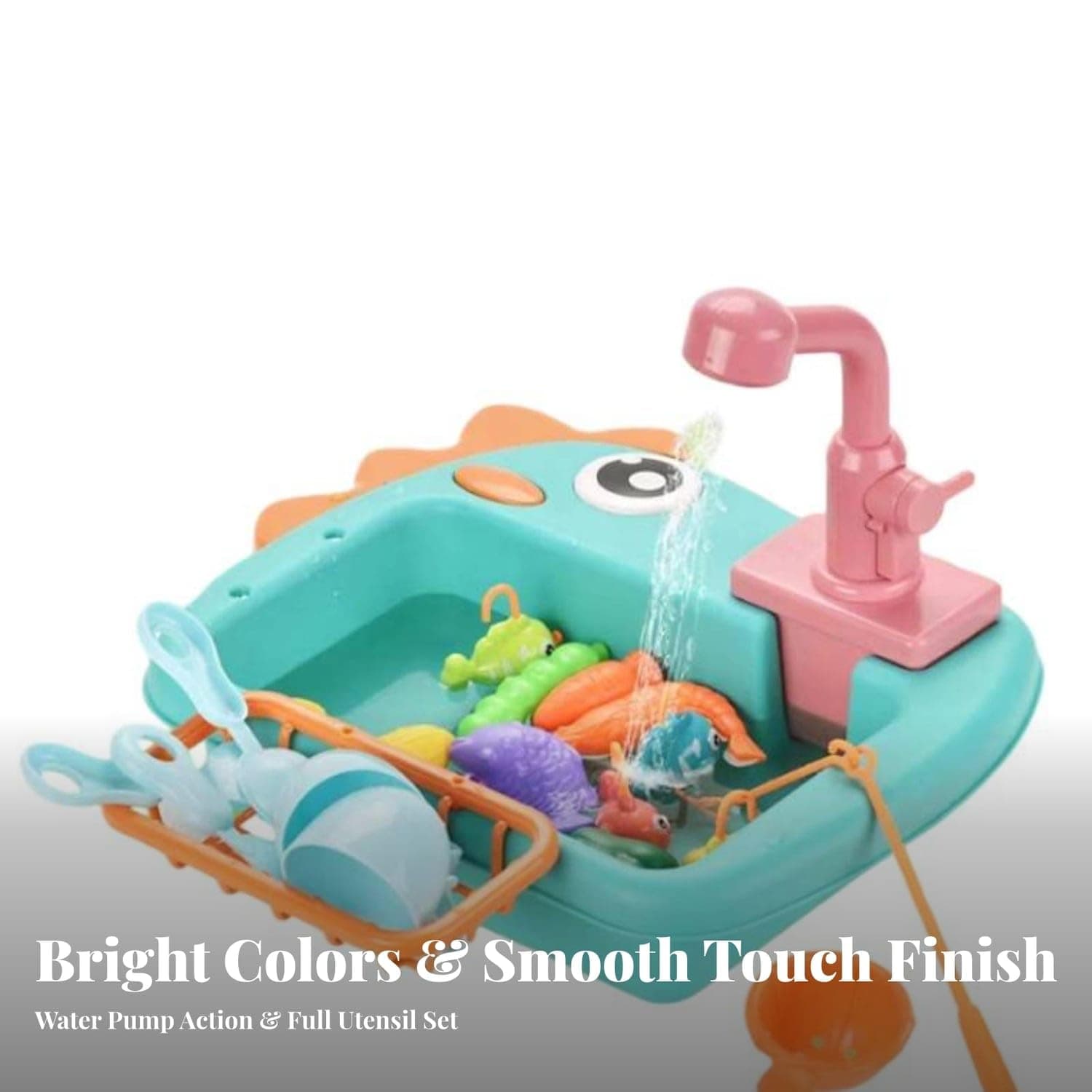 Dinosaur Kitchen Sink Pretend Play Set for Kids | Water Pump Action with Utensils & Dishes | Ages 3+ — view 2