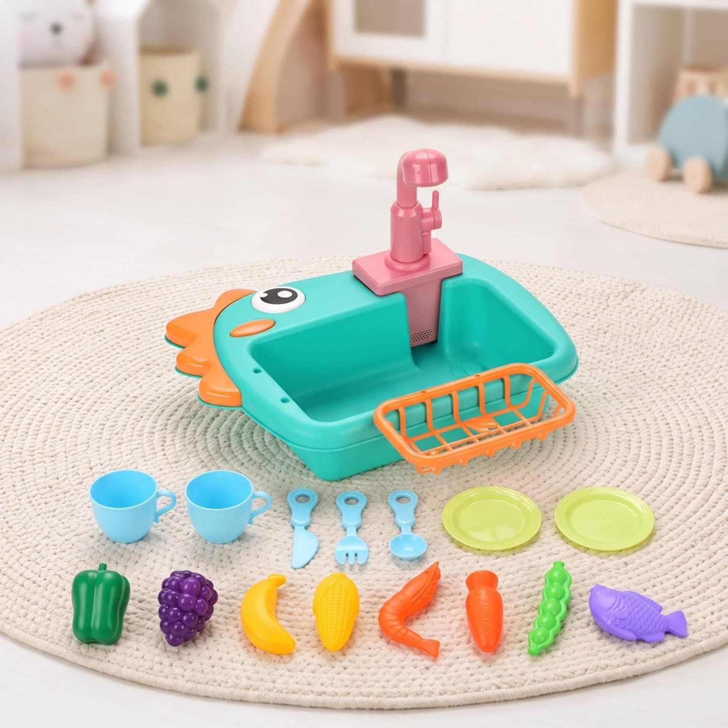 Dinosaur Kitchen Sink Pretend Play Set for Kids | Water Pump Action with Utensils & Dishes | Ages 3+ — view 3