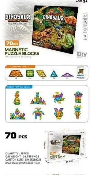 Dinosaur Magnetic Puzzle Building Blocks for Kids | 70 Pcs DIY STEM Construction Set | Ages 3+ — view 2