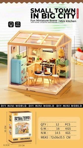 DIY Miniature Kitchen Dollhouse Kit - Small Town Scene | Build & Decorate Mini World with Furniture | Craft Toy for Kids & Hobbyists — view 3