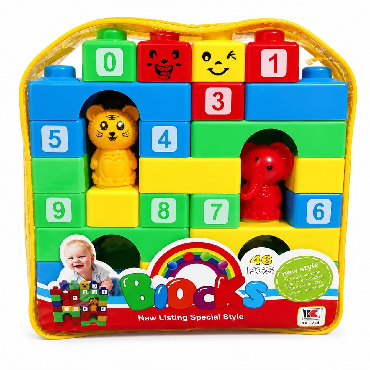 46 Pcs Number & Animal Building Blocks Set for Kids | Stacking Blocks with Carry Bag | Ages 2+