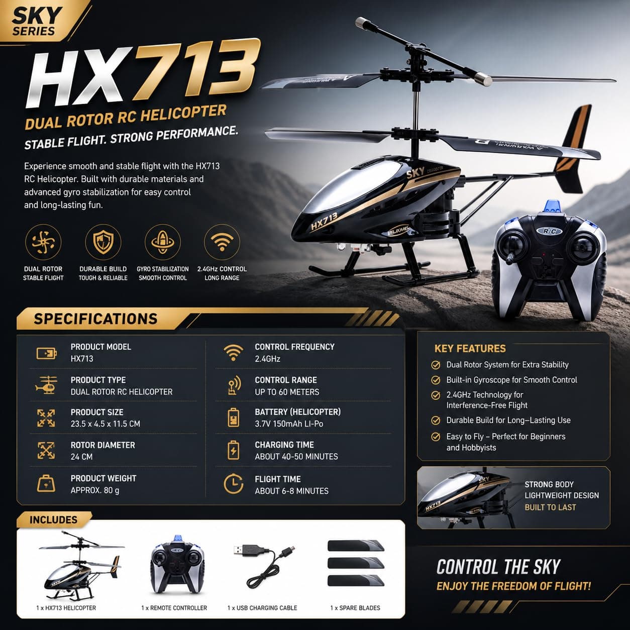 V Max Metal Body RC Helicopter for Kids | Small Size Radio Control Model | Ages 6+ — view 3