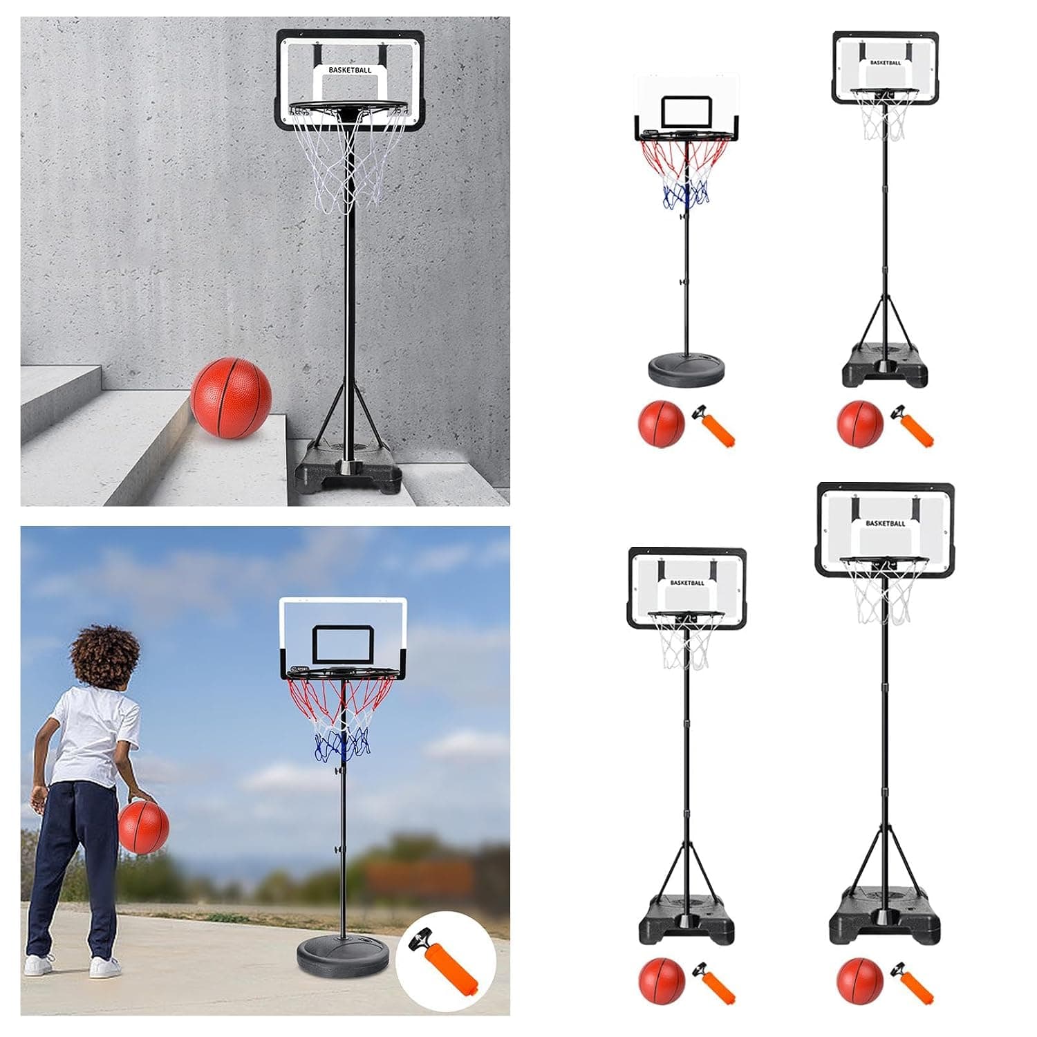 Adjustable Height Basketball Hoop Stand for Kids | Light-Up Transparent Backboard | 170cm — view 4