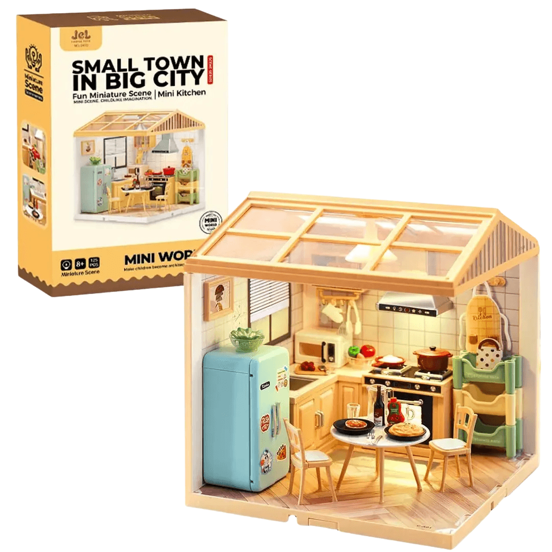 DIY Miniature Kitchen Dollhouse Kit - Small Town Scene | Build & Decorate Mini World with Furniture | Craft Toy for Kids & Hobbyists