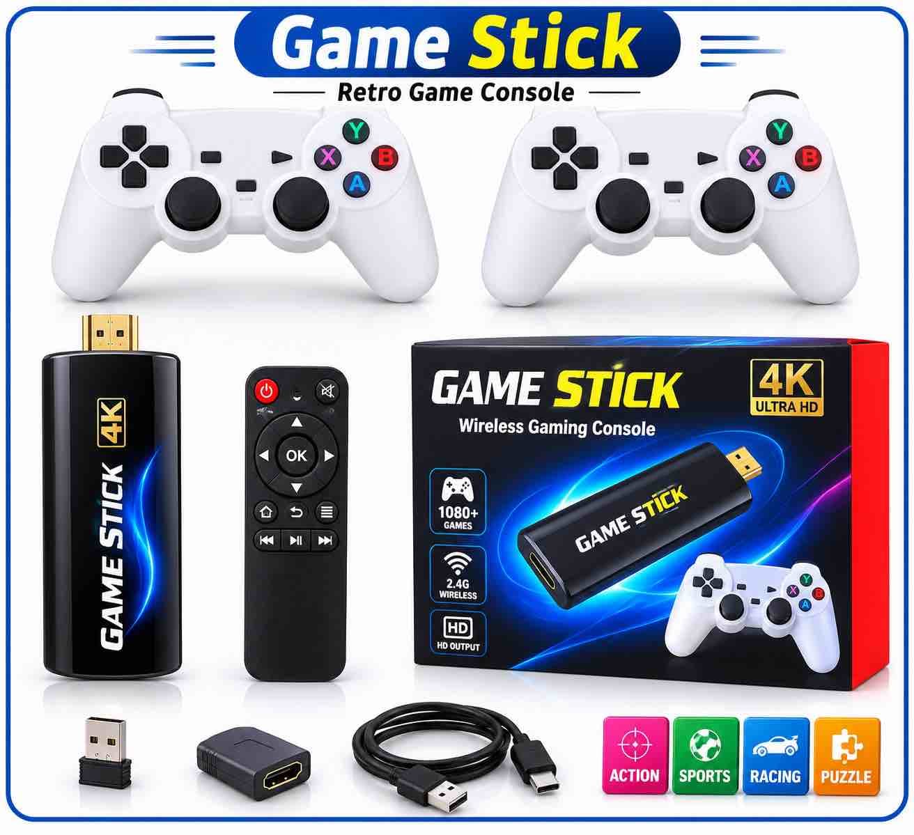 X3 Plus 3D Game Stick | HDMI TV Video Game Console with 2 Wireless Controllers & Remote | Plug & Play | Pack of 1 Pc — view 4