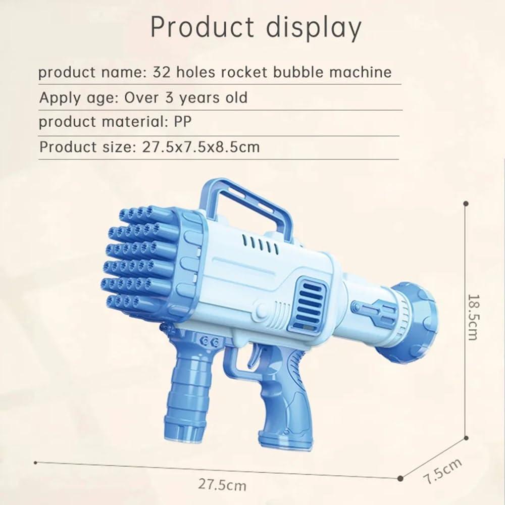 32 Holes Bubble Maker Gatling Bubble Gun Machine Toy for Kids with Bubble Solution Indoor and Outdoor Toddlers Bubble Launcher Machine for Girls and Boys - Multicolor (Color As Per Stock)