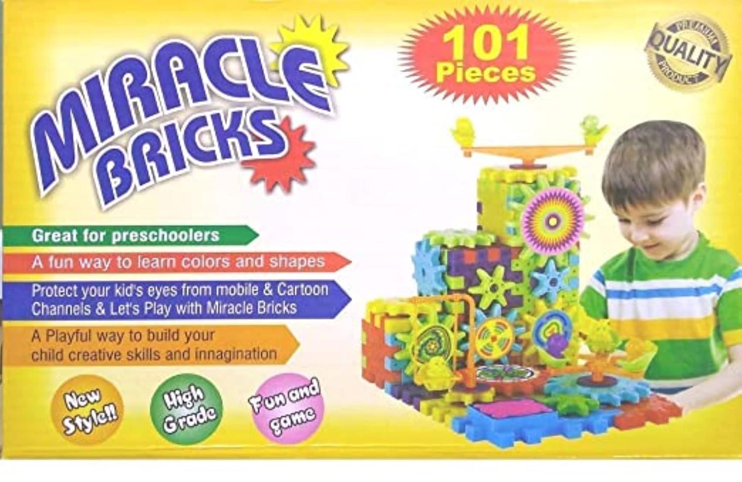 Braintastic 101 Pcs Miracle Bricks Motorized Spinning Gear Building Block Toy Sets Interlocking Learning&Educational Game for Kids (Miracle Bricks 101),Multicolor