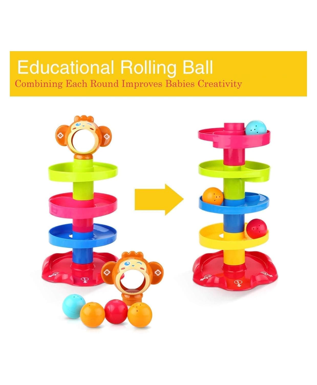Toy Imagine Ramp Roll, Ball Drop and Roll Swirling Tower for Toddler|3 Puzzle Rattle Balls Non Toxic Material| StackToy for Kids Ages 3+: Interactive Fun Excitement (Roll Ball for Kids) — view 3