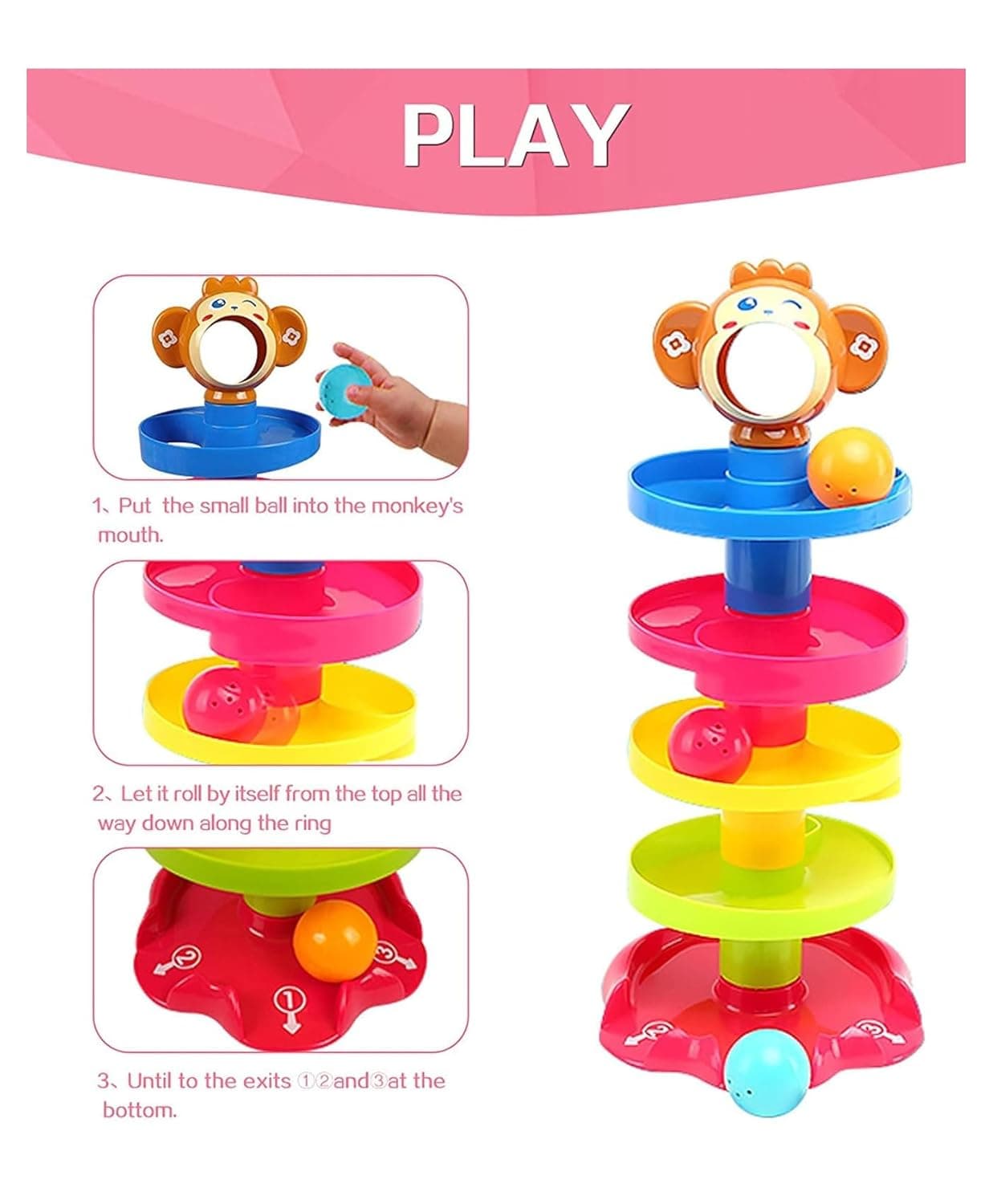 Toy Imagine Ramp Roll, Ball Drop and Roll Swirling Tower for Toddler|3 Puzzle Rattle Balls Non Toxic Material| StackToy for Kids Ages 3+: Interactive Fun Excitement (Roll Ball for Kids) — view 10