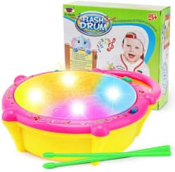Battery Operated 3D Flash Drum Toy with Flash Light & Music Effects | Dynamic Musial Instrument Toy with 2 Mallets for Toddlers | Blue Color, Power Source: 3xAA Battery (Not Included)