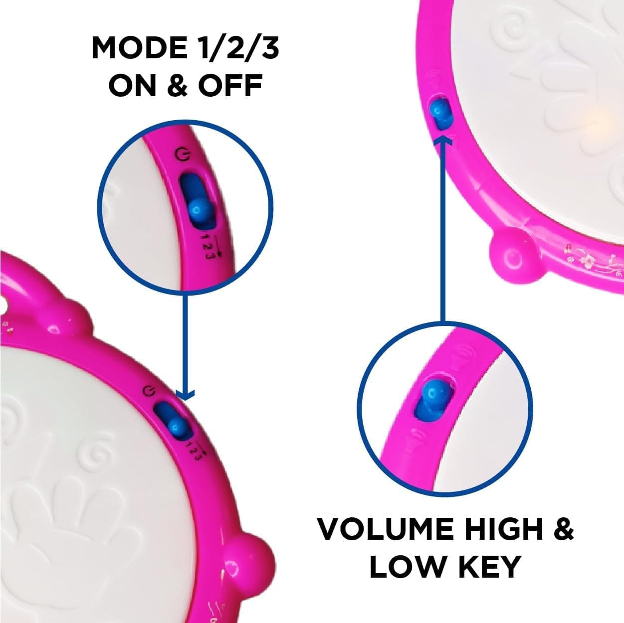 Battery Operated 3D Flash Drum Toy with Flash Light & Music Effects | Dynamic Musial Instrument Toy with 2 Mallets for Toddlers | Blue Color, Power Source: 3xAA Battery (Not Included) — view 2