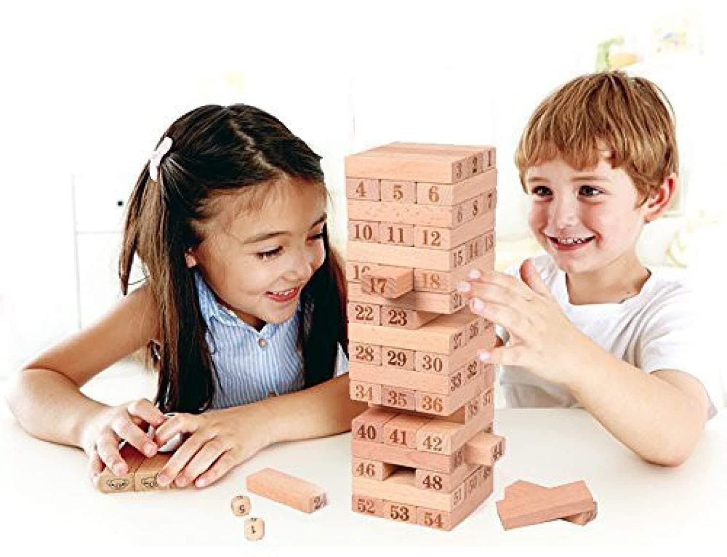 PRIME DEALS Wooden Blocks 51 Pcs 4 Dice Building Blocks Game Challenging Wooden Tumbling Tower, Wooden Stacking Toys with Dices Board Educational Puzzle Game for Adults and Kids (Wooden) — view 11