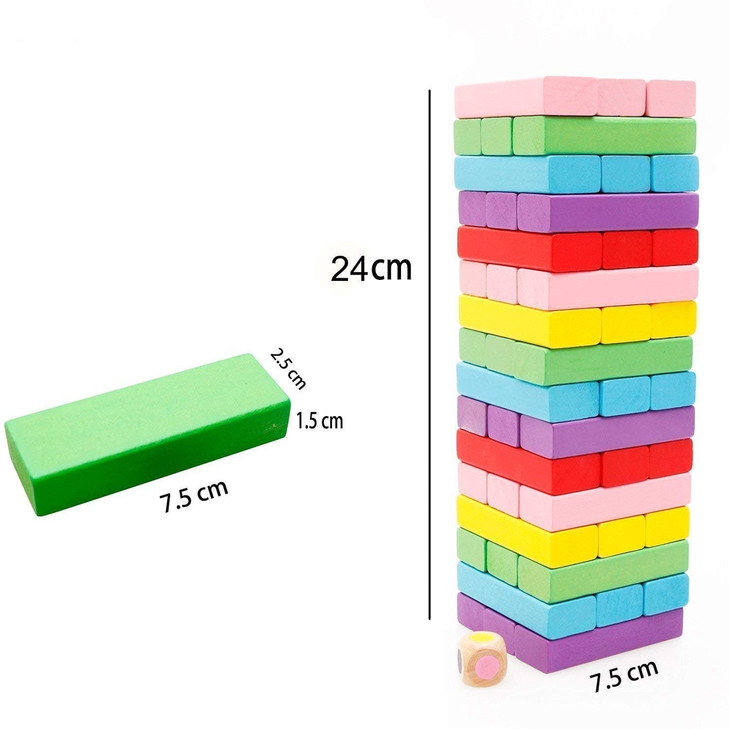 PRIME DEALS Wooden Blocks 51 Pcs 4 Dice Building Blocks Game Challenging Wooden Tumbling Tower, Wooden Stacking Toys with Dices Board Educational Puzzle Game for Adults and Kids (Wooden) — view 15