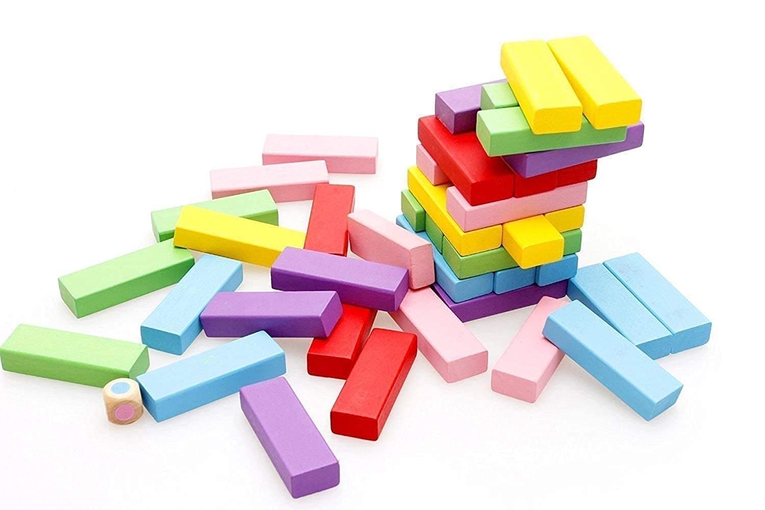 PRIME DEALS Wooden Blocks 51 Pcs 4 Dice Building Blocks Game Challenging Wooden Tumbling Tower, Wooden Stacking Toys with Dices Board Educational Puzzle Game for Adults and Kids (Wooden) — view 19