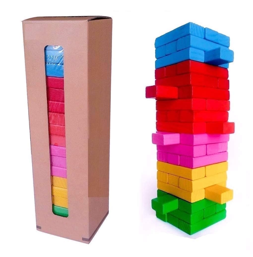 PRIME DEALS Wooden Blocks 51 Pcs 4 Dice Building Blocks Game Challenging Wooden Tumbling Tower, Wooden Stacking Toys with Dices Board Educational Puzzle Game for Adults and Kids (Wooden) — view 20