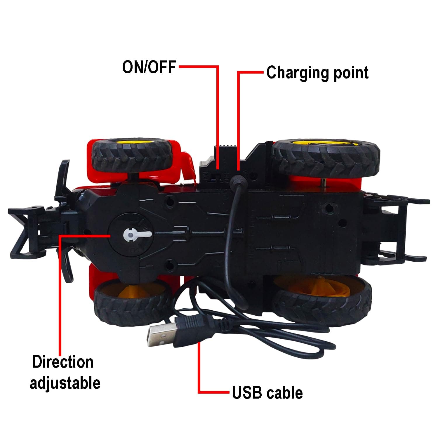 Rechargeable 4 Function Remote Control Farmer Tractor with 1 Remote and 1 Charging Cable - Red — view 3