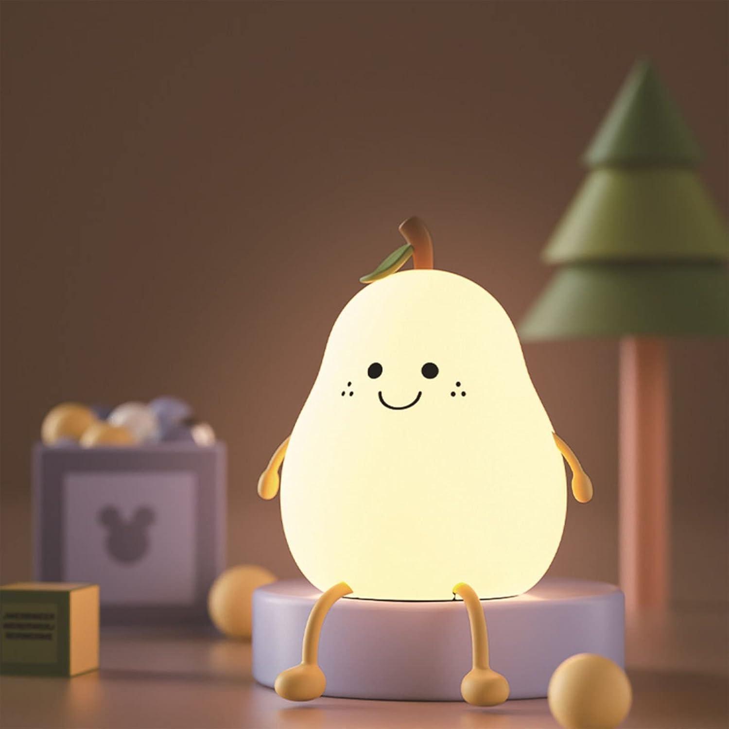7 Colors Cute LED Pear-Shaped Fruit Night Light, Silicone Decompression Clap Light with Rechargeable Lithium Battery, Colorful Light Color for Children's Rooms Babies Bedside Lamp (Pear)