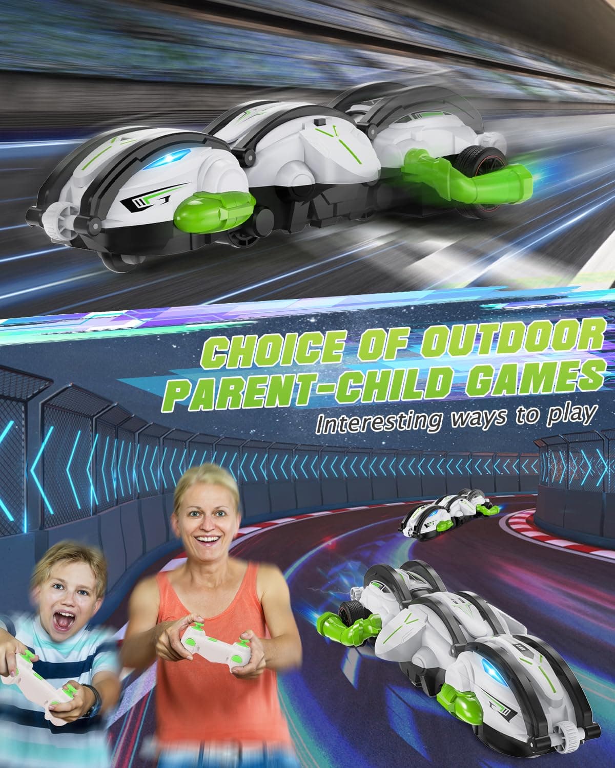 RC Cars 360° Roll Stunt Snake Car with LED Lights for Boys Age 8-12 Included 2 Batteries 60mins — view 4