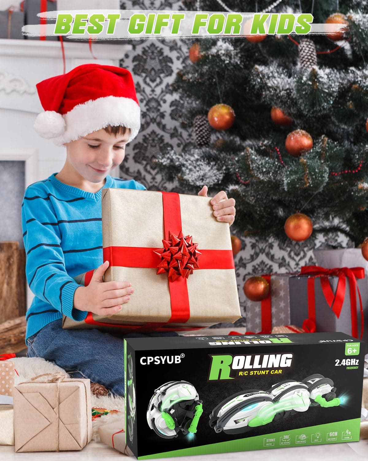RC Cars 360° Roll Stunt Snake Car with LED Lights for Boys Age 8-12 Included 2 Batteries 60mins — view 5