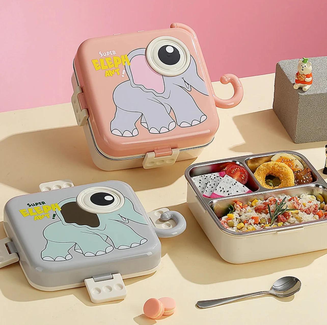 Cute 3D Elephant Shaped Bento Lunch Box for School & Office with Cutlery Leak-Proof
