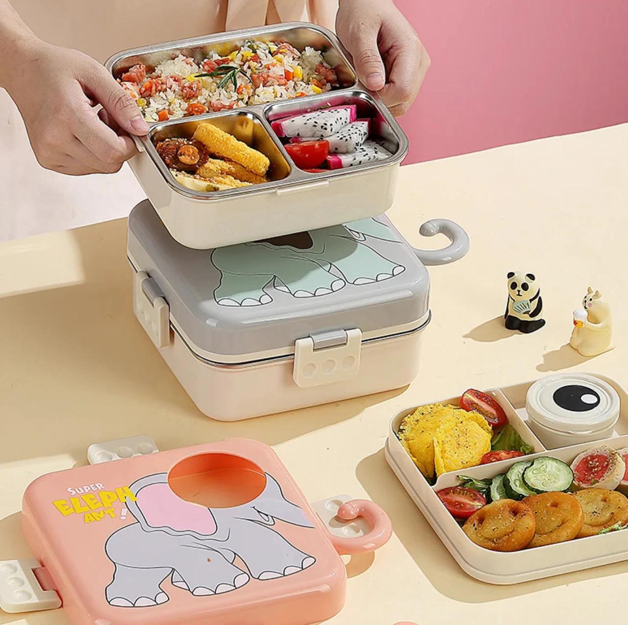 Cute 3D Elephant Shaped Bento Lunch Box for School & Office with Cutlery Leak-Proof