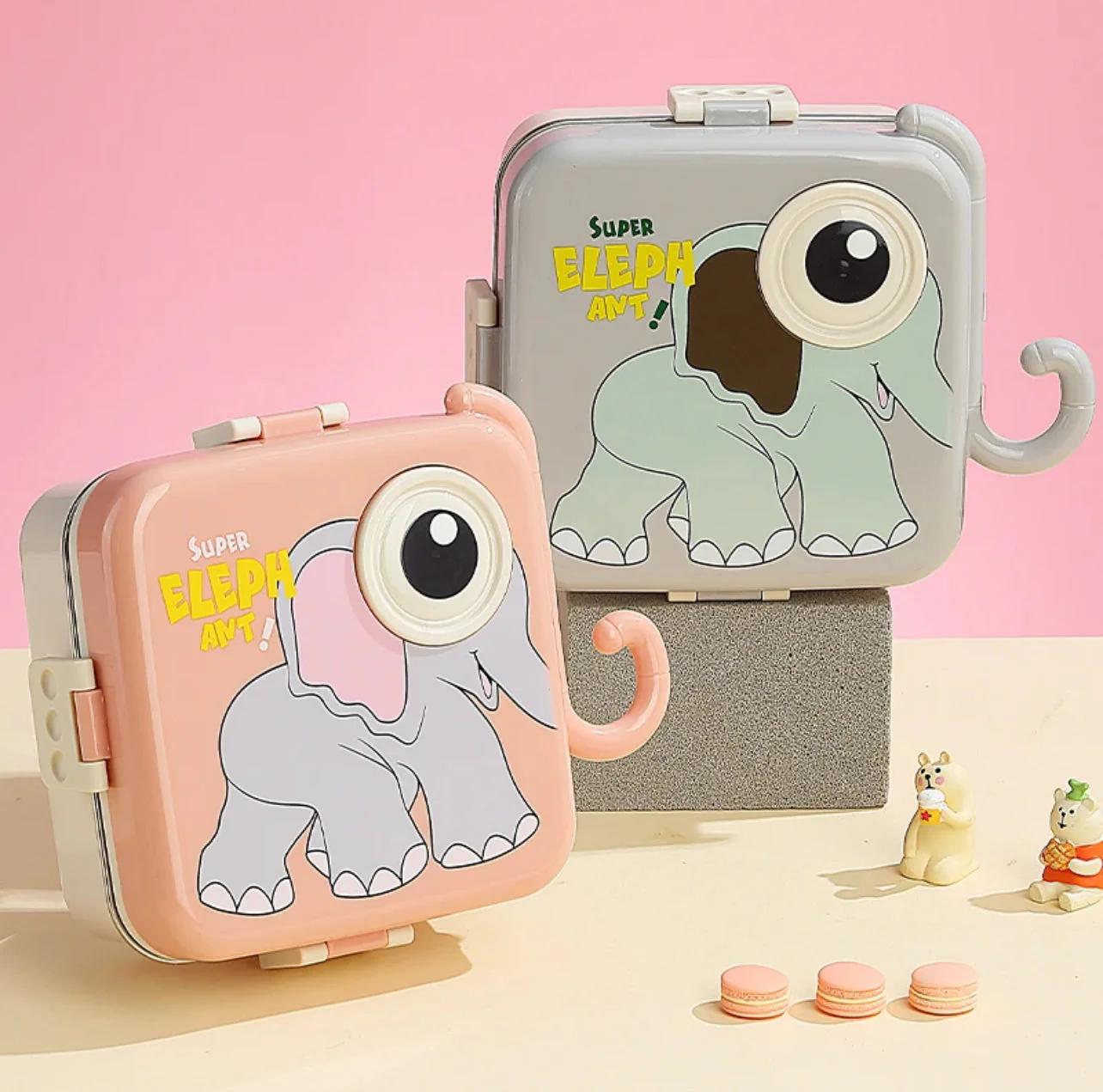 Cute 3D Elephant Shaped Bento Lunch Box for School & Office with Cutlery Leak-Proof