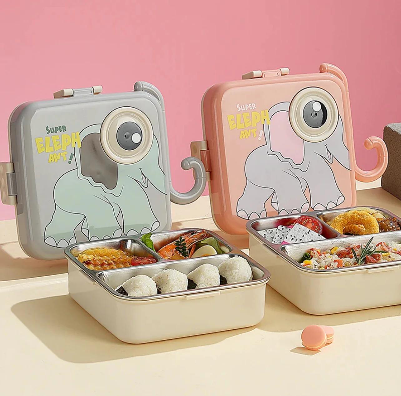 Cute 3D Elephant Shaped Bento Lunch Box for School & Office with Cutlery Leak-Proof