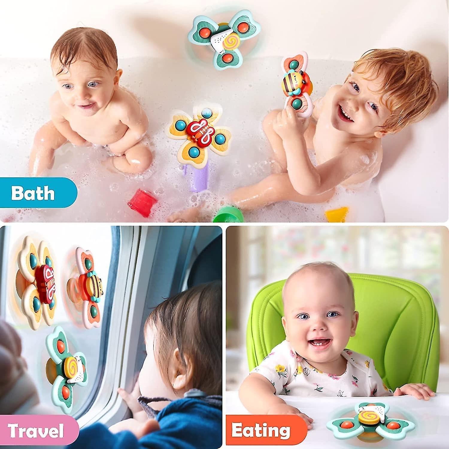 Spinner Toy Set for Baby Bath Fidget Spinning Sensory Toys for Toddlers Adorable Cartoon Snail, Butterfly & Bee Safe, Non-Toxic Bath Toys for Kids (3 Pcs Set, Multicolor)