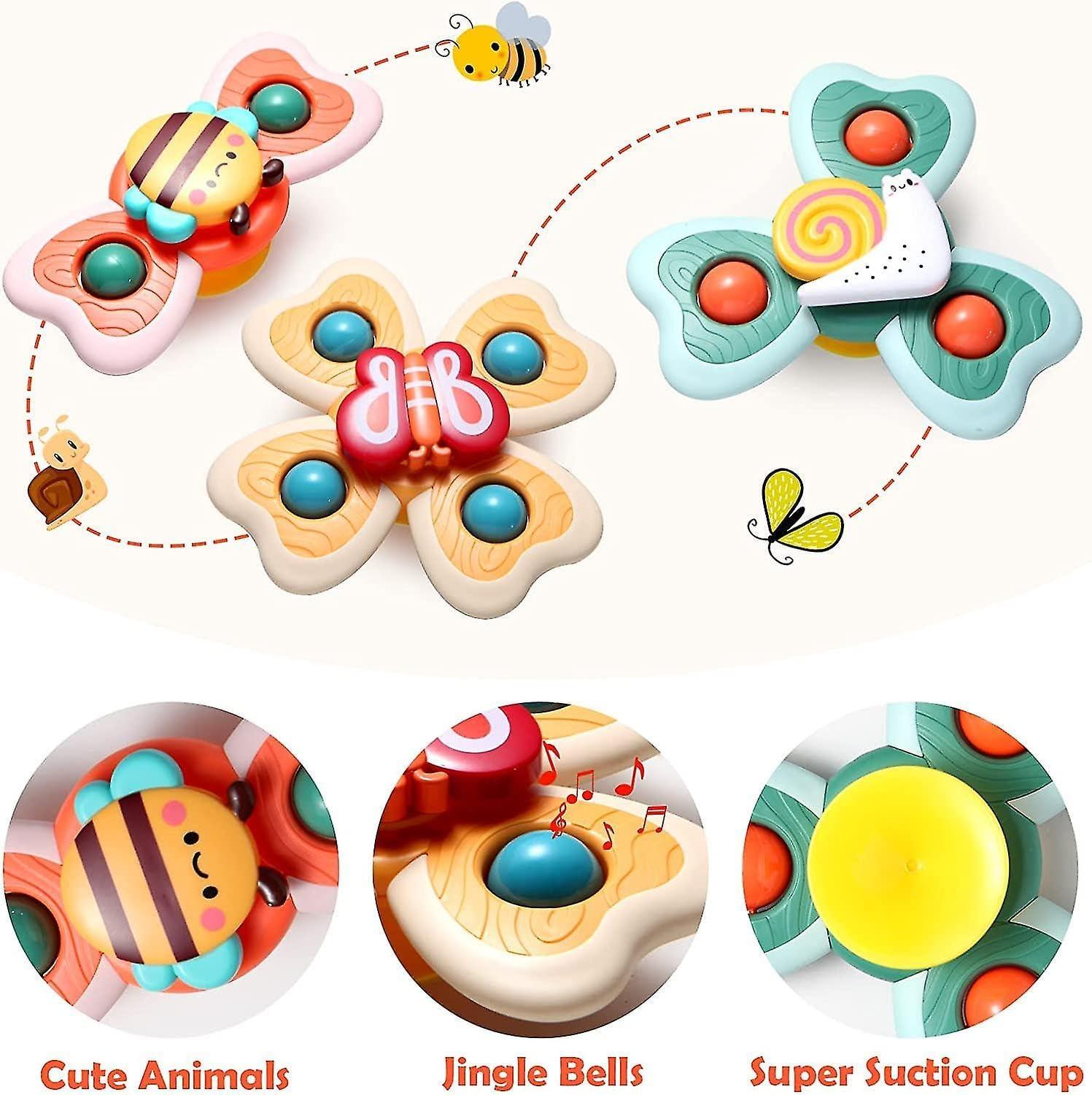 Spinner Toy Set for Baby Bath Fidget Spinning Sensory Toys for Toddlers Adorable Cartoon Snail, Butterfly & Bee Safe, Non-Toxic Bath Toys for Kids (3 Pcs Set, Multicolor)
