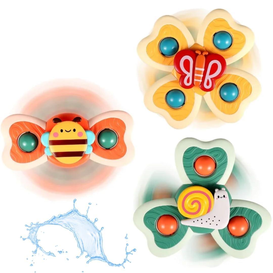 Spinner Toy Set for Baby Bath Fidget Spinning Sensory Toys for Toddlers Adorable Cartoon Snail, Butterfly & Bee Safe, Non-Toxic Bath Toys for Kids (3 Pcs Set, Multicolor)