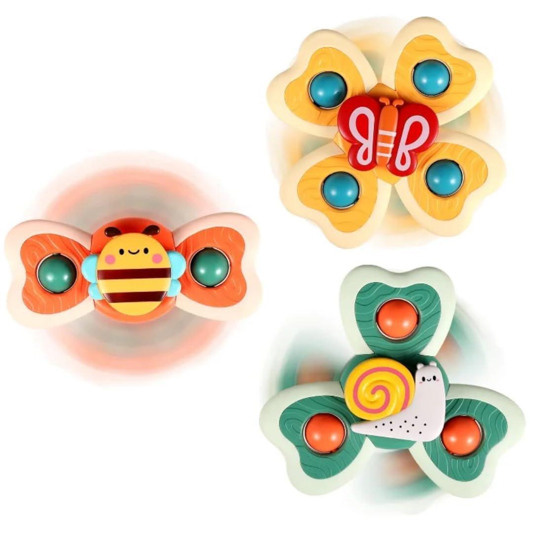 Spinner Toy Set for Baby Bath Fidget Spinning Sensory Toys for Toddlers Adorable Cartoon Snail, Butterfly & Bee Safe, Non-Toxic Bath Toys for Kids (3 Pcs Set, Multicolor)