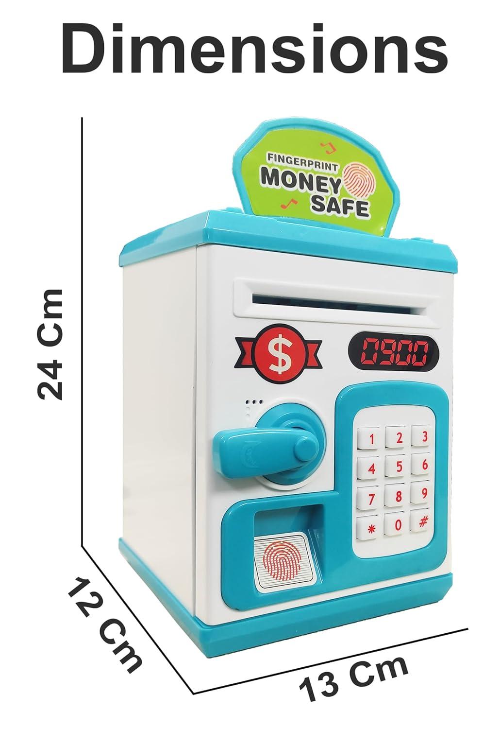 Money Safe Piggy Bank (The Gullak) Toy for Kids and Adults with 3 Step Unlock -Feed Number Password Touch Finger Sensor Then Twist Handle to Open The Door (Multicolor)
