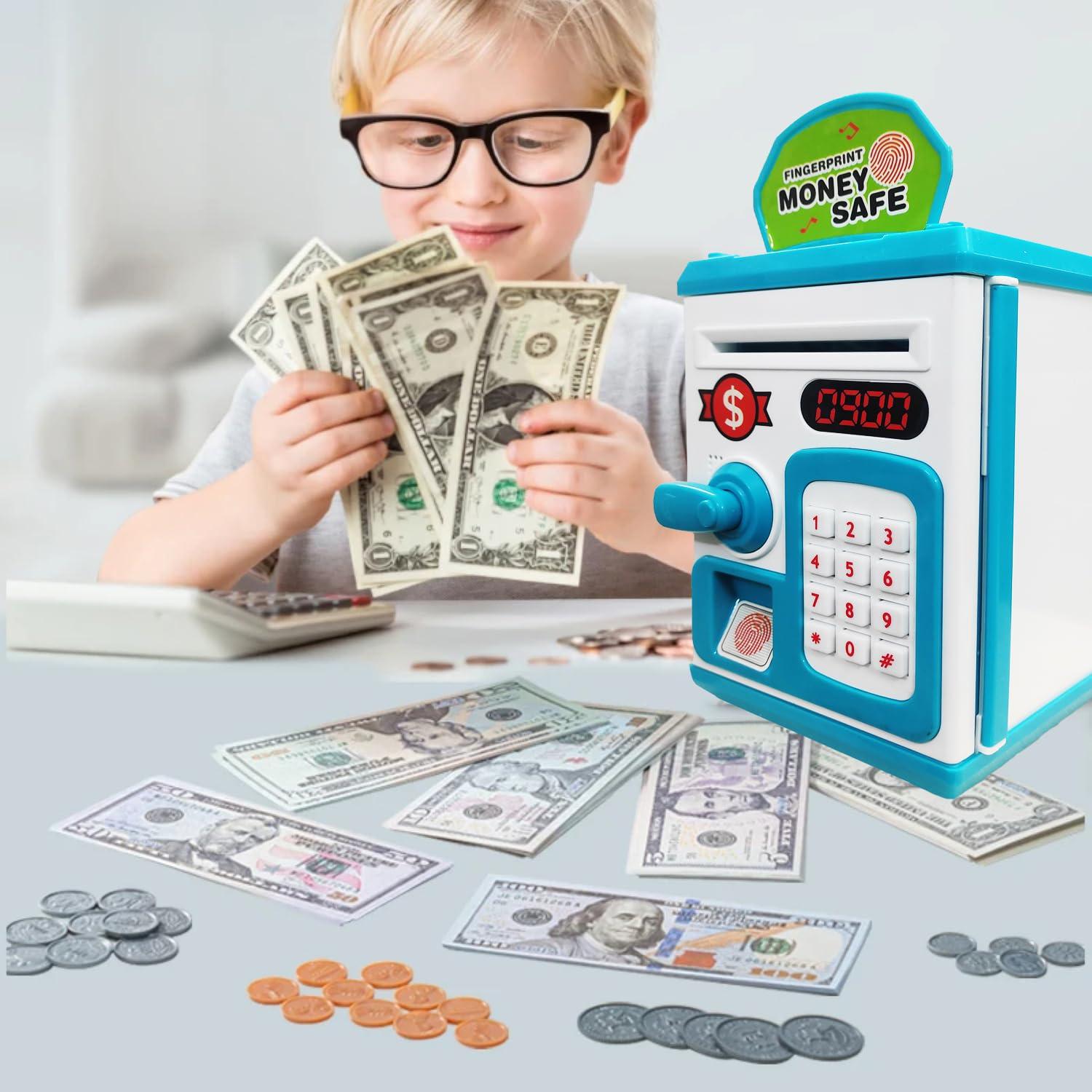 Money Safe Piggy Bank (The Gullak) Toy for Kids and Adults with 3 Step Unlock -Feed Number Password Touch Finger Sensor Then Twist Handle to Open The Door (Multicolor)