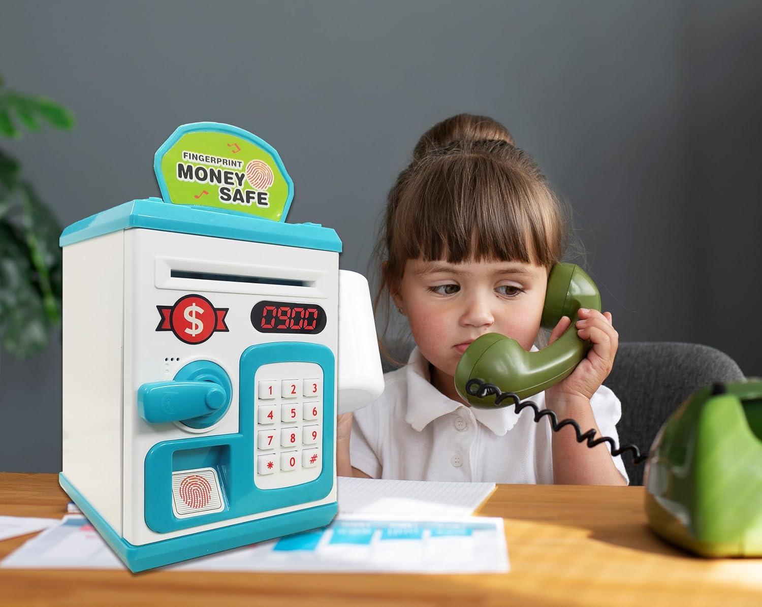 Money Safe Piggy Bank (The Gullak) Toy for Kids and Adults with 3 Step Unlock -Feed Number Password Touch Finger Sensor Then Twist Handle to Open The Door (Multicolor)