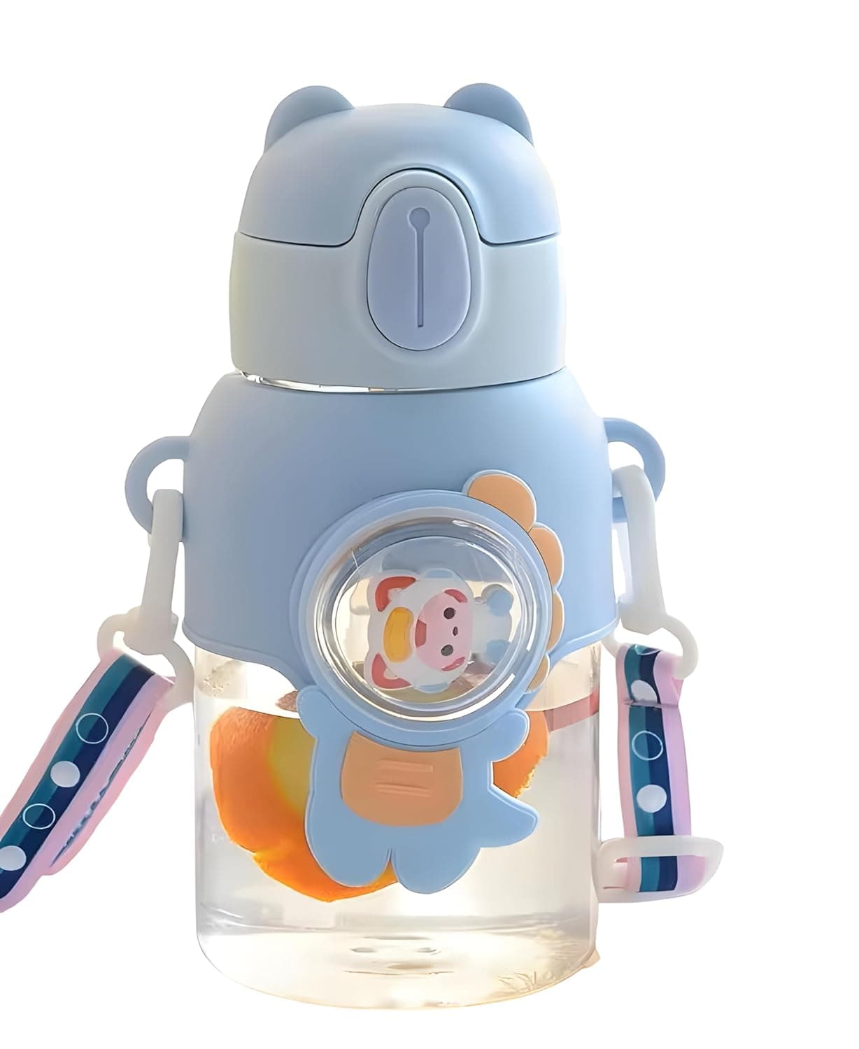 Cute Design Transparent Sipper Water Bottle, with Adjustable Strap, 600ml (Blue)
