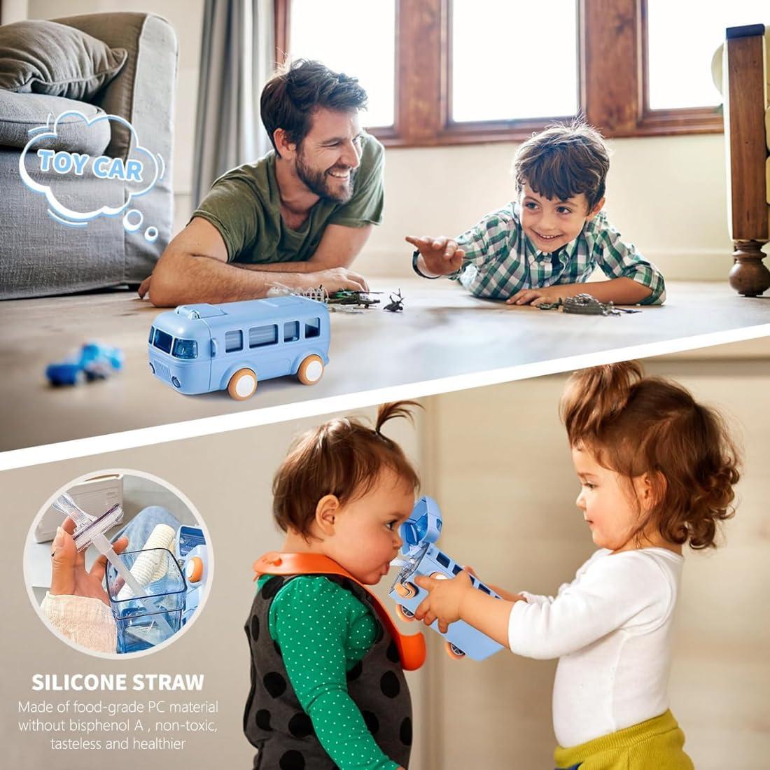 Cute Water Bottle for Kids | Water Bottle with Straw | Fancy School Water Bottle For Kids 500 ML Pink)