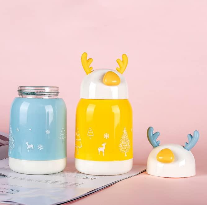 Double Wall Reusable Leak Proof Water Bottle With LID, Insulated Glass Water Bottle for Kids -Multicolor (Pack of 1)