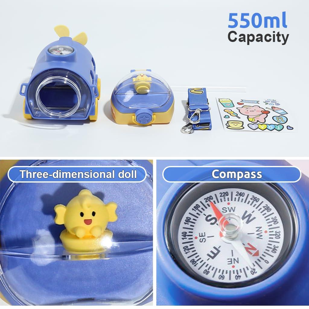 550ml Water Bottle for Kids School Cartoon BPA-free Water Bottle Todder Water Bottle with Silicone Straw Leakproof
