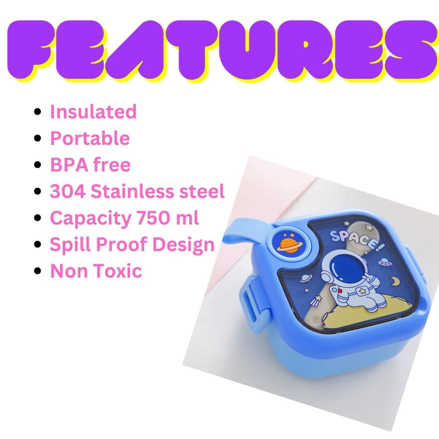 Stainless Steel Bento Lunch Box with Spoon, Microwave Safe Leakproof Snack Tiffin Box for School Kids