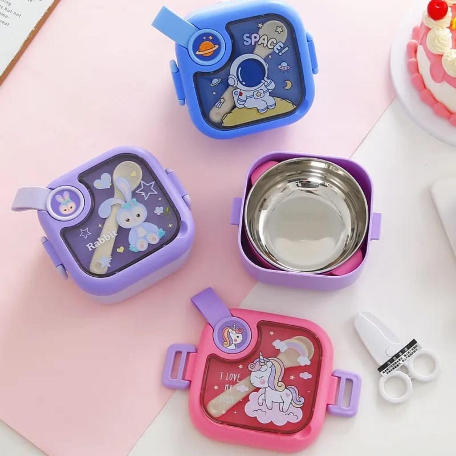 Stainless Steel Bento Lunch Box with Spoon, Microwave Safe Leakproof Snack Tiffin Box for School Kids