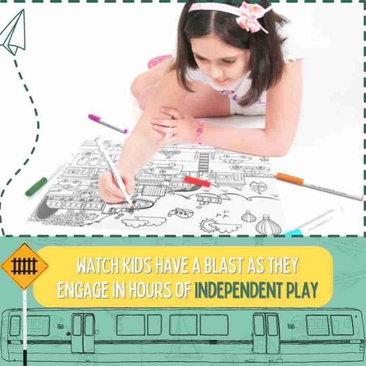 Reusable Coloring Placemats Sheet with 8 Erasable Marker Pens, Non Toxic,Creative Doodle Art Kit for Kids - VEHICLE