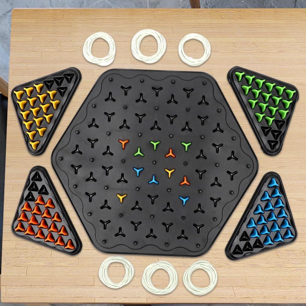 Chain Triangle Chess Game, Strategic Board Game with Rubber Bands, 2-4 Players, Interactive Brain Teaser Puzzle Set for Kids & Adults