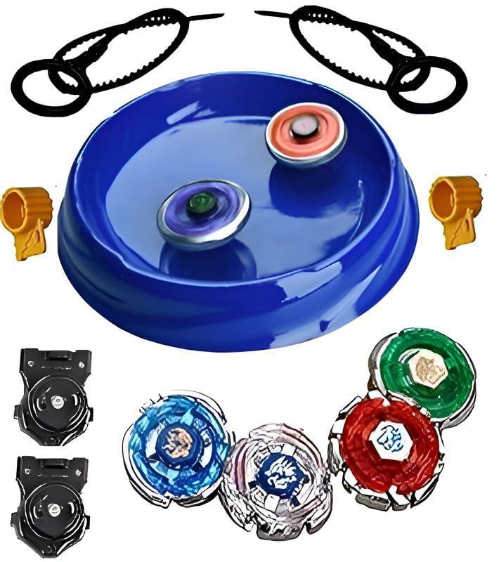 8 in 2 Metal Spinning Tops Combo with Stadium Set and 3 Launchers (8 Tops, 3 launchers, 1 Stadium) (MultiColor) Toy