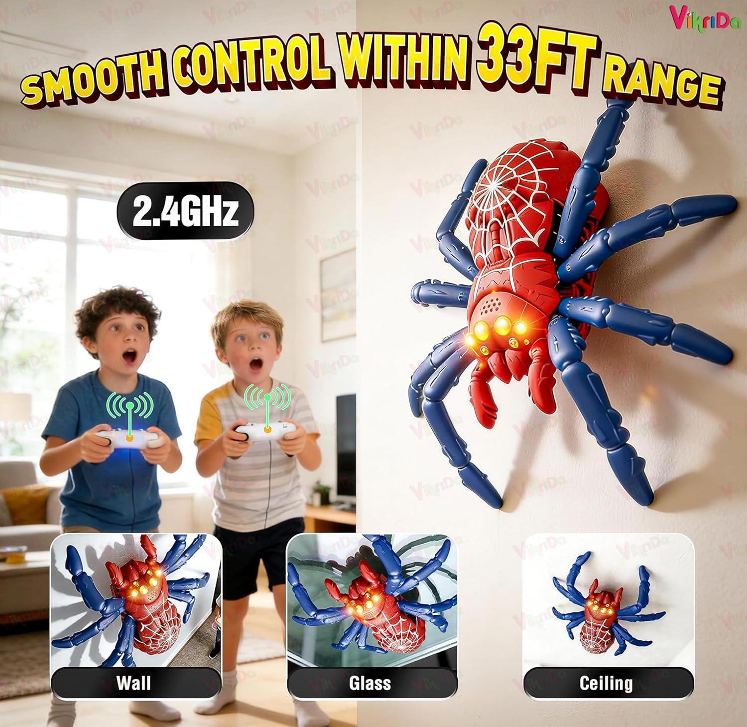 Wall Climbing Spider RC Toy with Remote Control, Rechargeable Creepy Crawler Climbs Walls & Ceilings