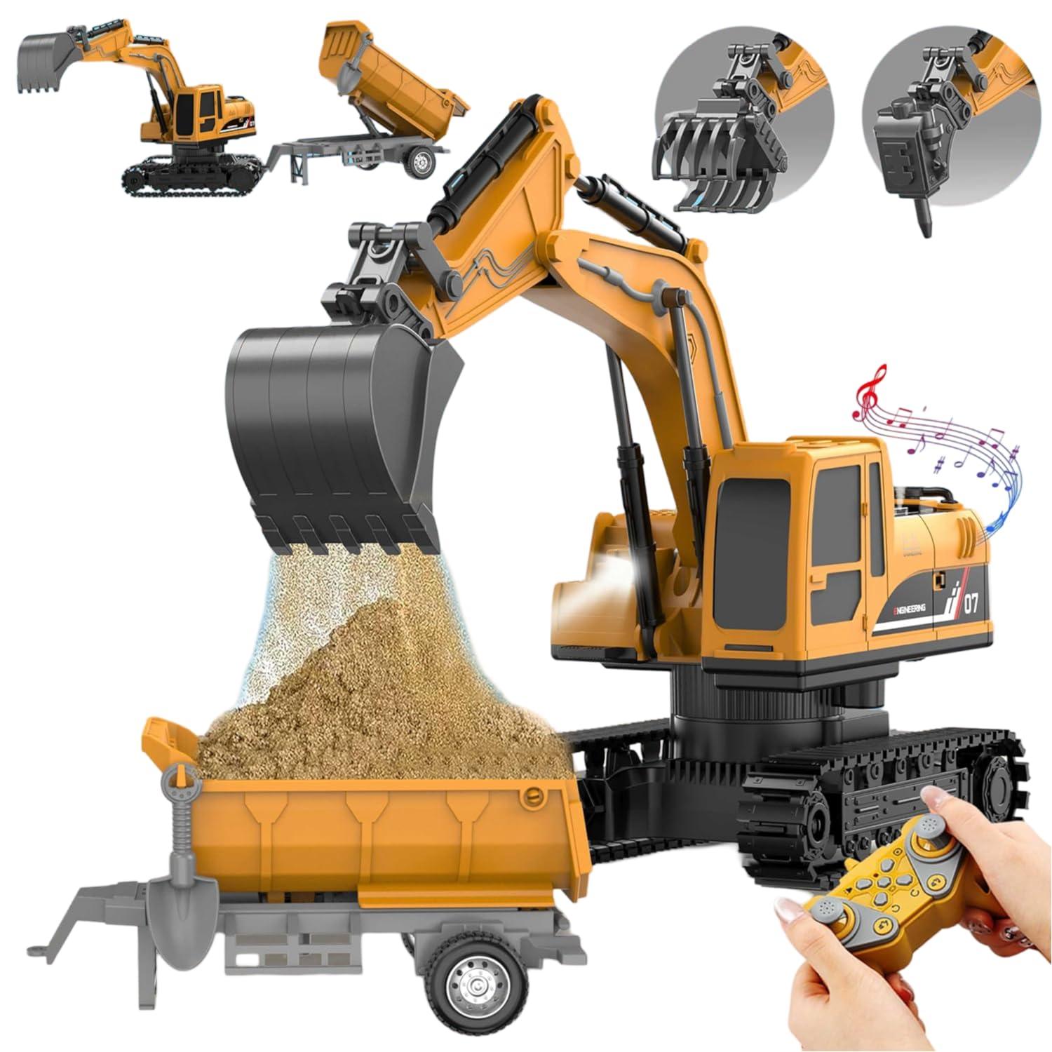 CB Toy Excavator for Kids – 1:22 11-Channel Metal Remote Control Construction Vehicle with Lights, Sounds & 360° Rotation Yellow Digger Truck (Ages 6–12)