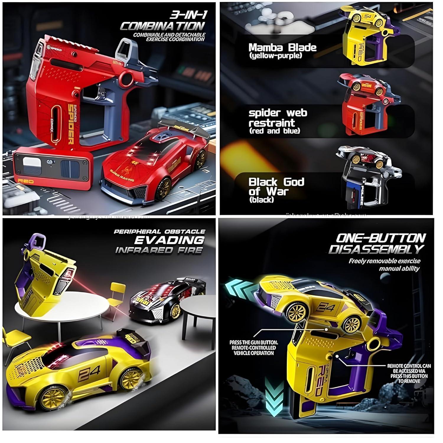 2.4G RC Sports Car with Infrared Battle Gun, 3-in-1 Detachable Remote Control Racing Car, Shooting & Rollover Action Toy Car for Kids Boys Girls