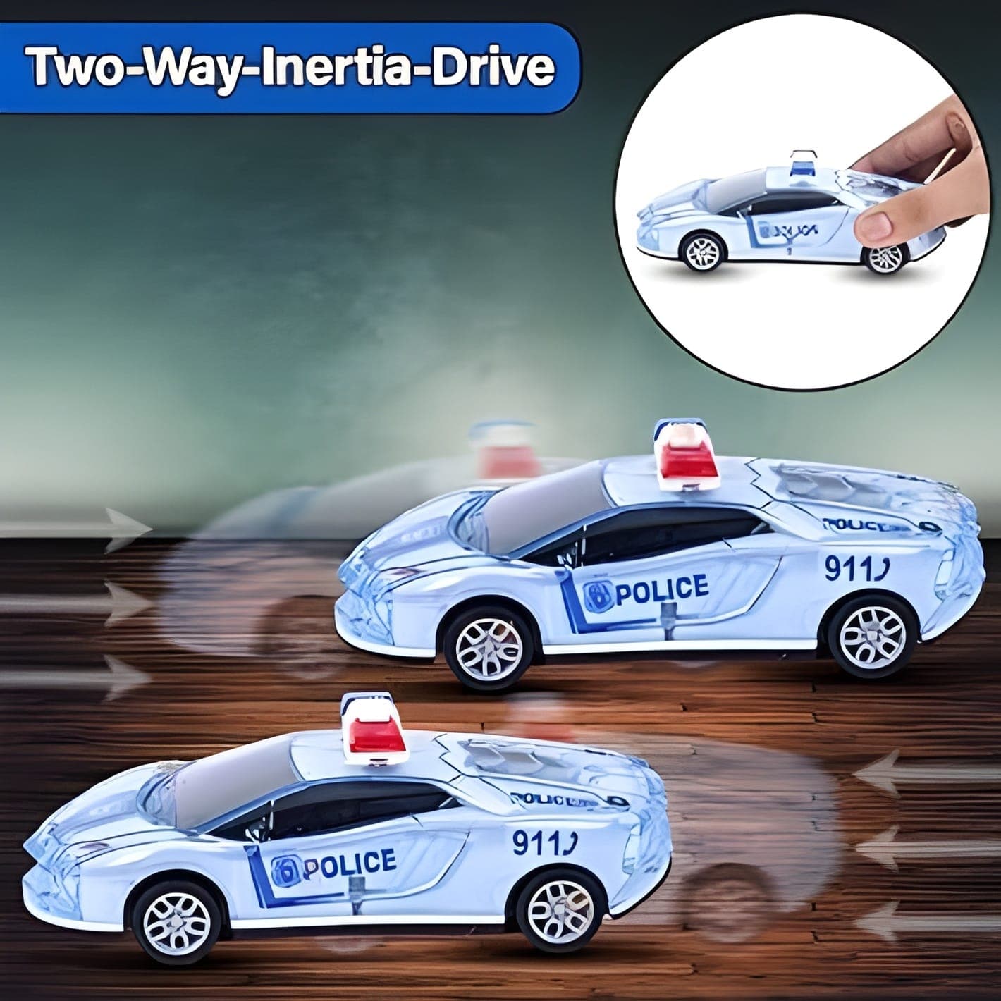 Kidoyz Battery-Operated Police Car | Friction Powered Push & Go | Dynamic Lights & Sounds | Safe Plastic Vehicle for Kids 3+ Years — view 3