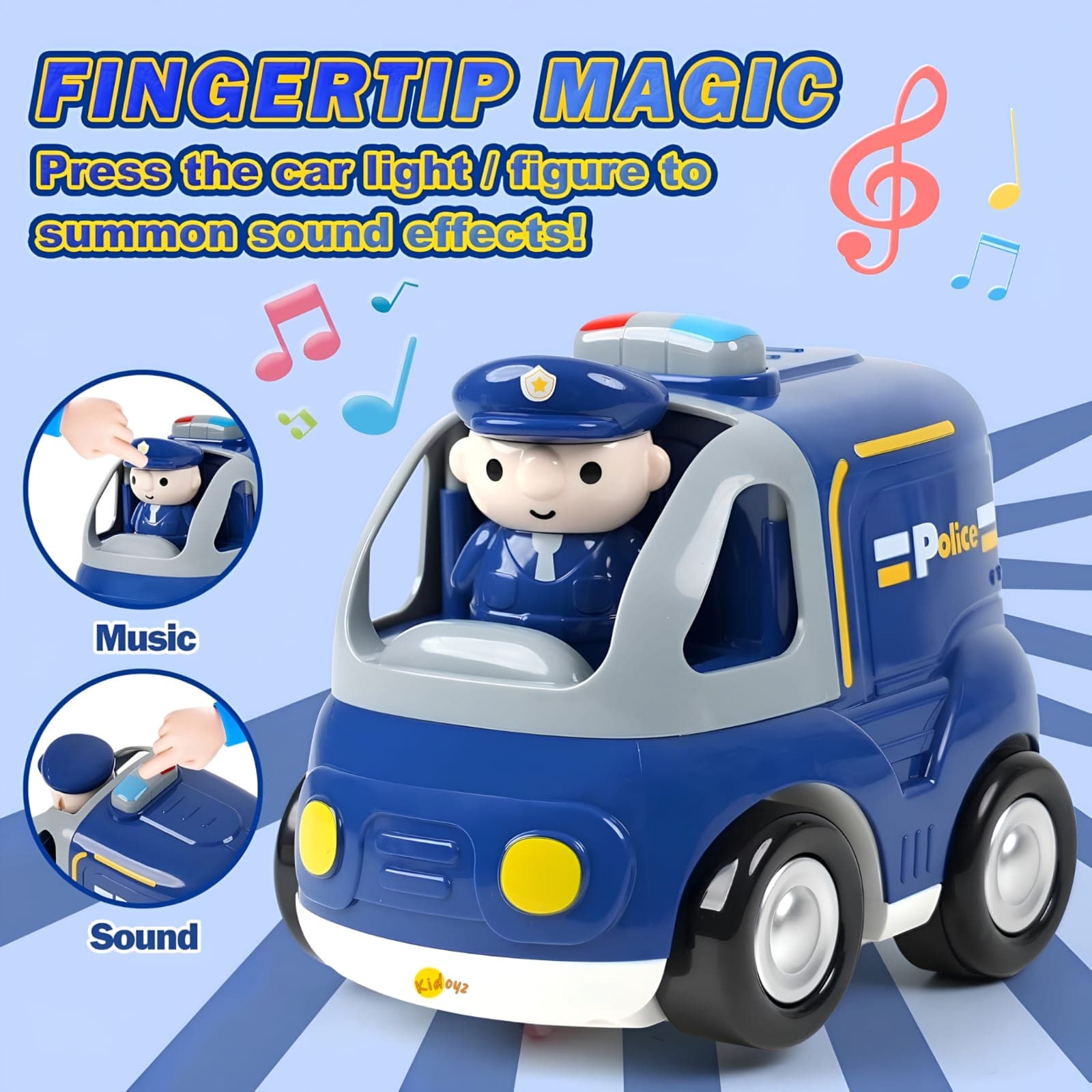 Kidoyz Four Way Interactive RC Cartoon Police Car — view 2