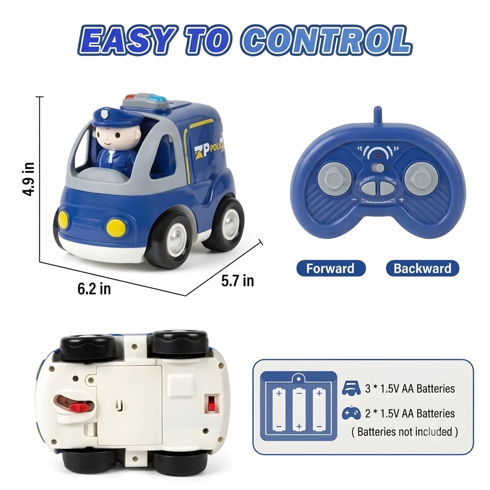 Kidoyz Four Way Interactive RC Cartoon Police Car — view 3